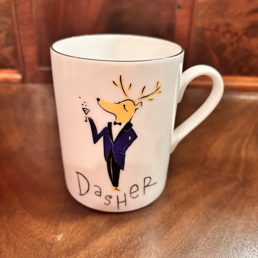 Pottery Barn Reindeer Mug Set of 4 Dasher Dancer‎ Prancer Vixen Christmas